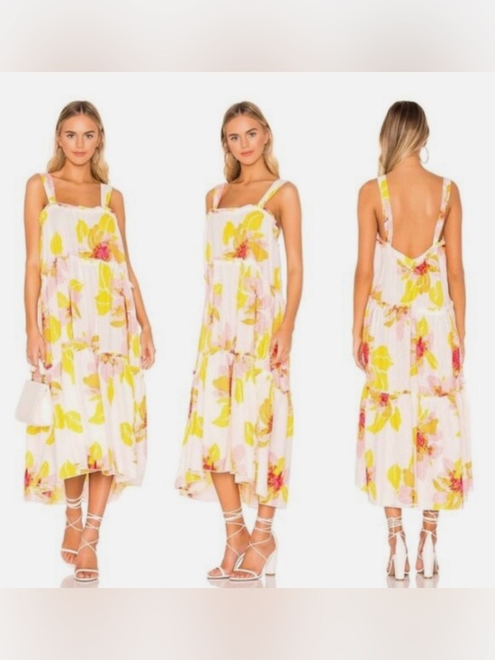 Free People Dresses & Skirts - 🤍💐EUC Free People “Moonshine Midi Dress” White🤍Pink💗Yellow💛Floral💐Sz Medium